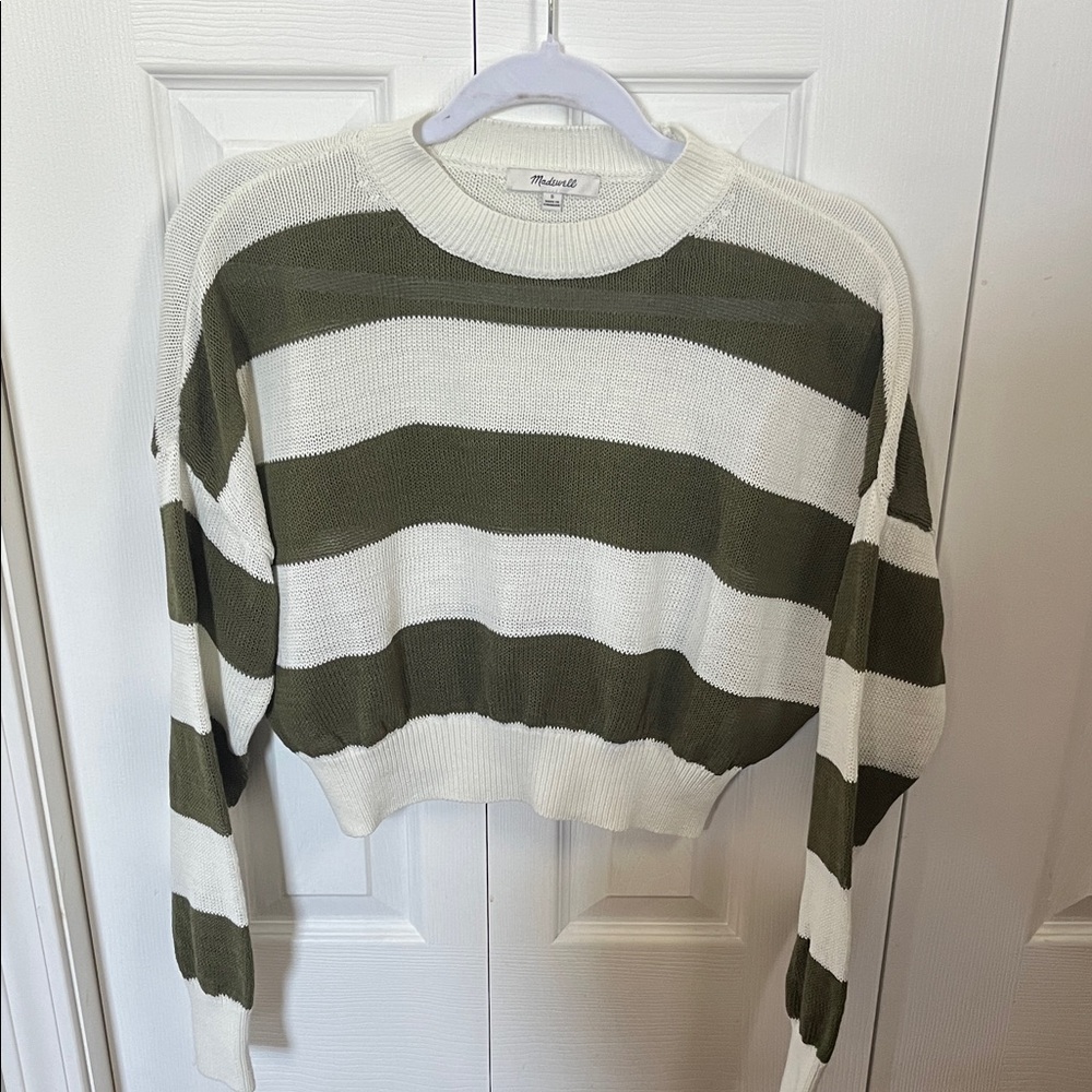 Madewell Striped Green and White Sweater